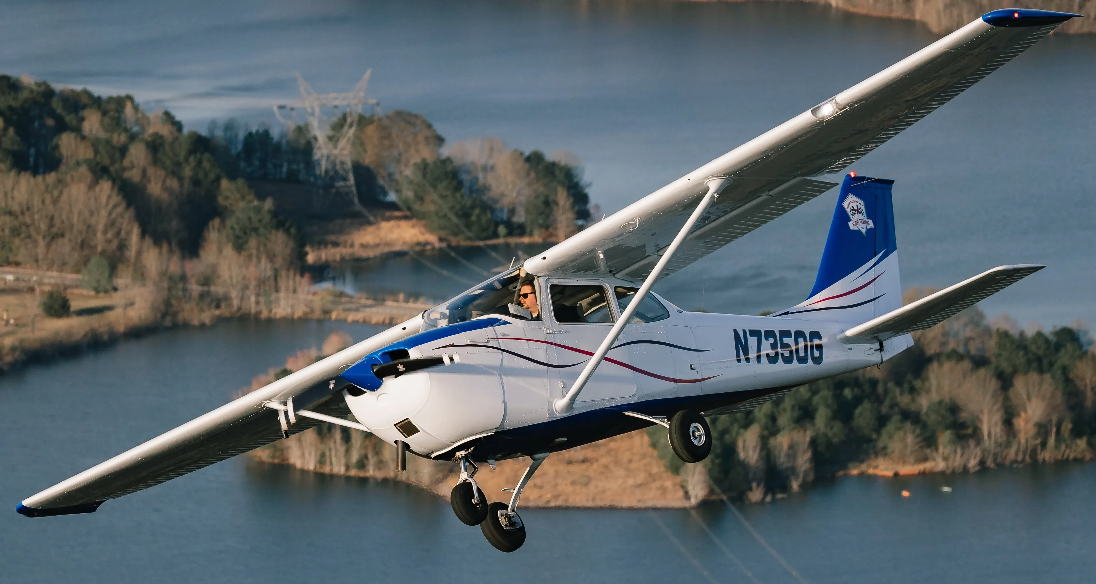 Speedway Flight Training student flying over Atlanta Motor Speedway