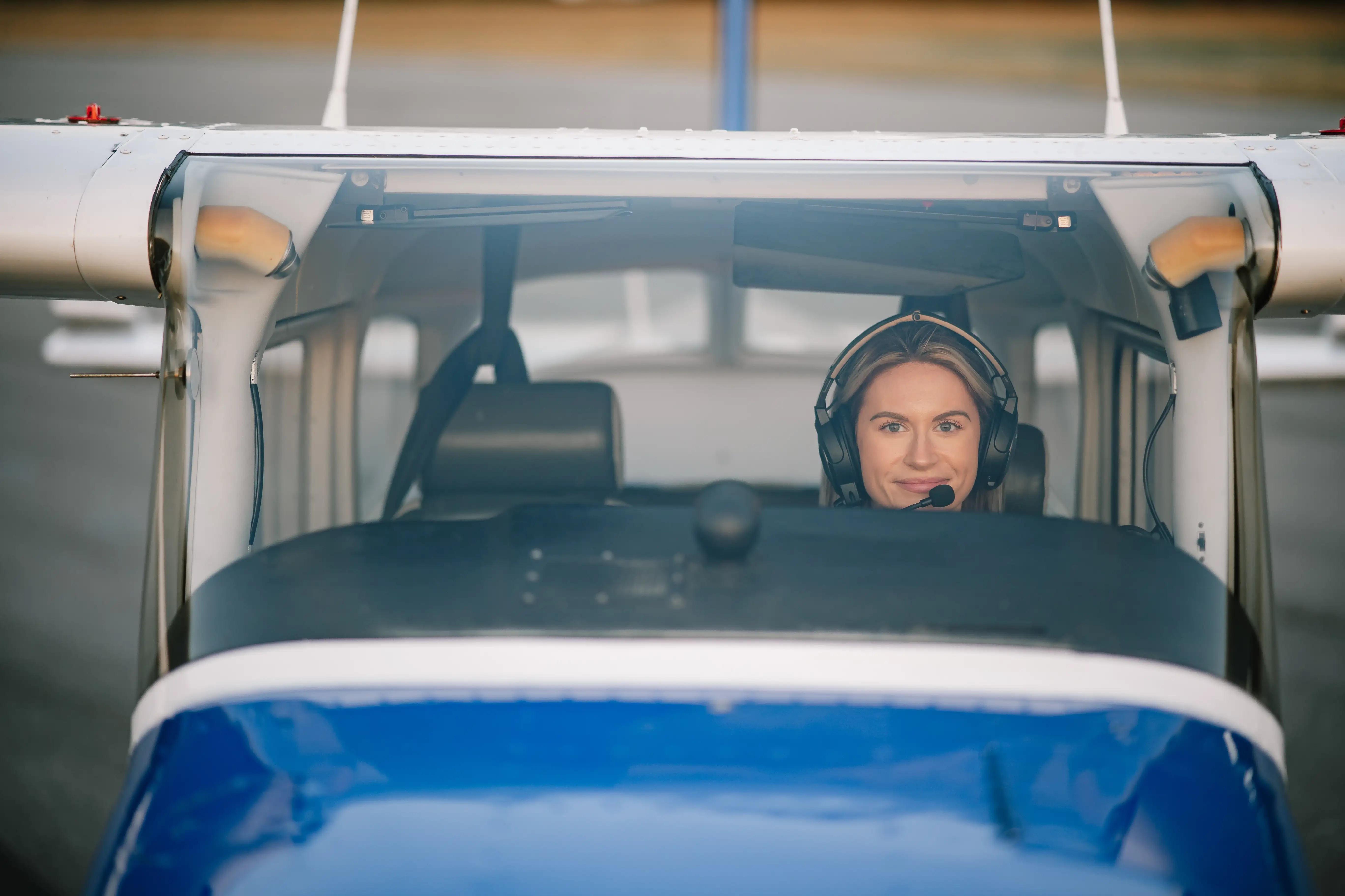 First Officer preparing for a flight in an airline cockpit