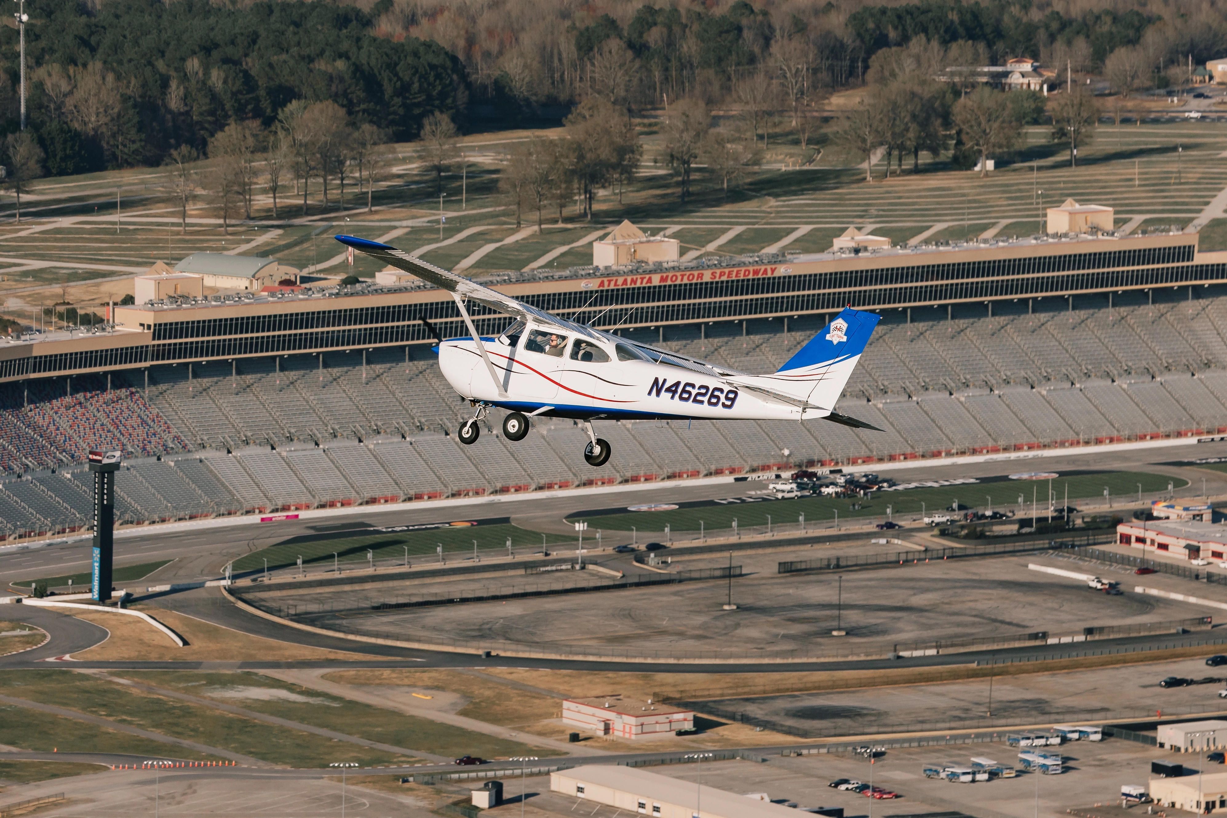 Speedway Flight Training student and instructor reviewing preflight checklist at Atlanta Speedway Airport